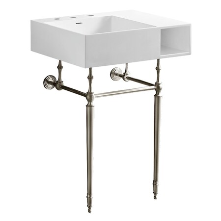 Kingston Brass 24" Solid Surface Console Sink with Brass Legs, 8-Inch, 3-Hole, Matte White/Polished Nickel KVPB3248SQA6