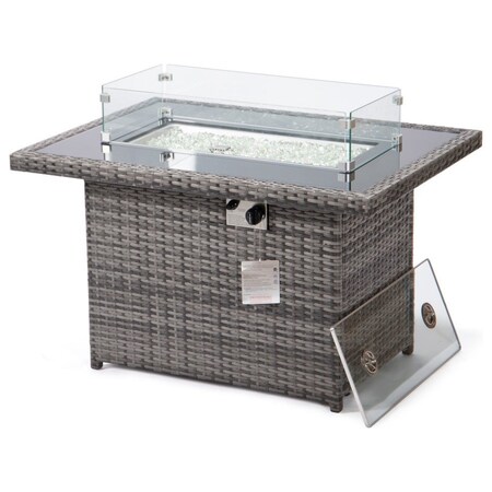 Leisuremod Mace Wicker Patio Modern Propane Fire Pit Table, Grey CFW44G-GR