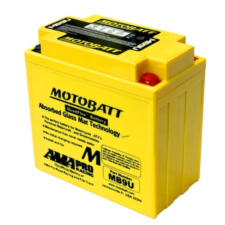Motobatt 11Ah 140 CCA AGM Powersports Battery replaces YB9A YB9AA YB9A2 YB9LA2 YB9B MB9U