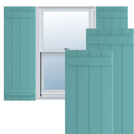 Ekena Millwork True Fit PVC, Four Board Joined Board-n-Batten Shutters, Pure Turquoise, 21 1/2W x 29H, PR TFP101BBF21X029PT