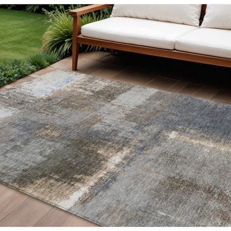 Homeroots 9' X 12' Khaki And Brown Abstract Washable Indoor Outdoor Area Rug 609296
