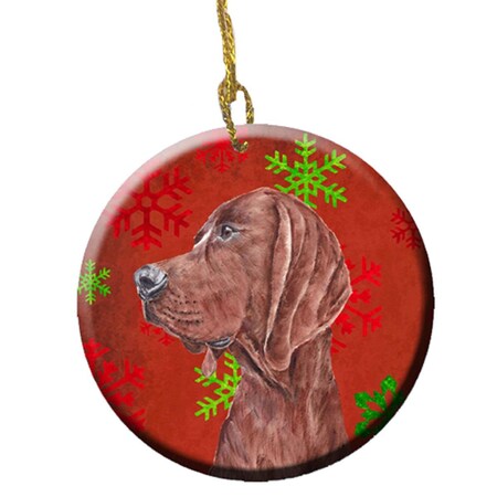 Carolines Treasures Redbone Coonhound Red Snowflakes Holiday Ceramic Ornament SC9755CO1