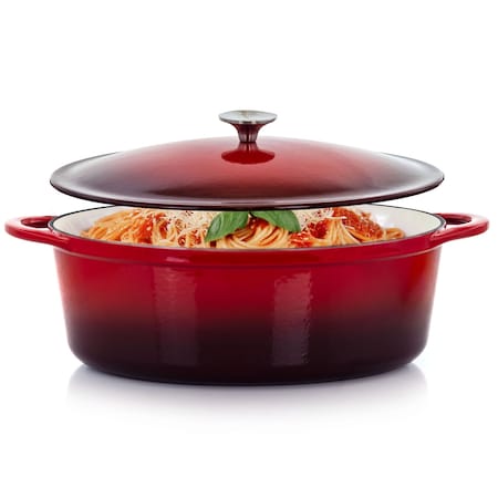 Megachef 7 Quarts Oval Enameled Cast Iron Casserole in Red MG-CO33AR