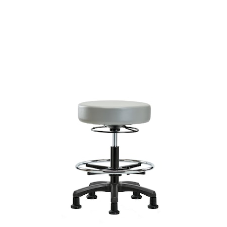 Blue Ridge Ergonomics Vinyl Mini-Stool-Medium Bench Height with Chrome Foot Ring & Stat Glides in Dove Trailblazer Vinyl VMBMS-RG-CF-RG-8567