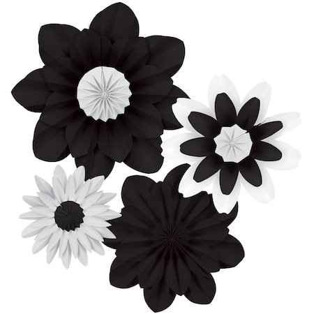 Teacher Created Resources Black and White Paper Flowers, 4-Piece Set 8351