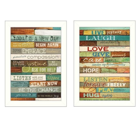 Homeroots Set Of Two Today is a New Day Faux Wood Slat White Framed Print Wall Art, 2PK 405742