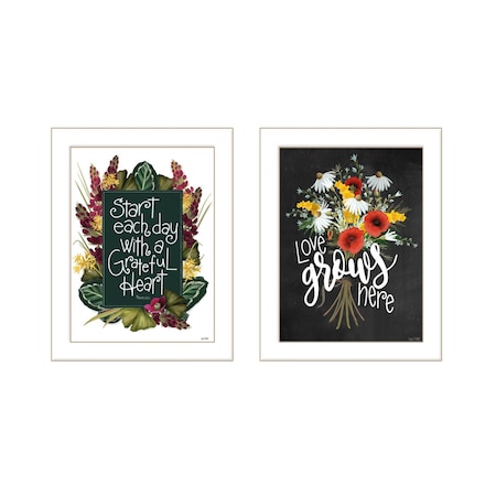 Homeroots Set Of Two With Grateful Hearts White Framed Print Wall Art, 2PK 407979