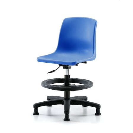 Blue Ridge Ergonomics Polypropylene Shell Chair - Medium Bench Height with Black Foot Ring & Stationary Glides in Blue SMBCH-RG-BF-RG-BLU