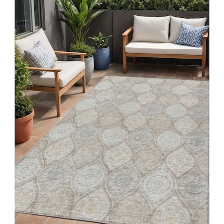 Homeroots 5' X 8' Taupe Beige And Khaki Floral Medallion Washable Indoor Outdoor Area Rug 614636