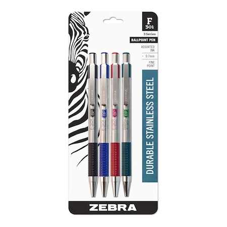 Zebra Pen F-301 Retractable Ballpoint 0.7mm Assorted 4pk 27174