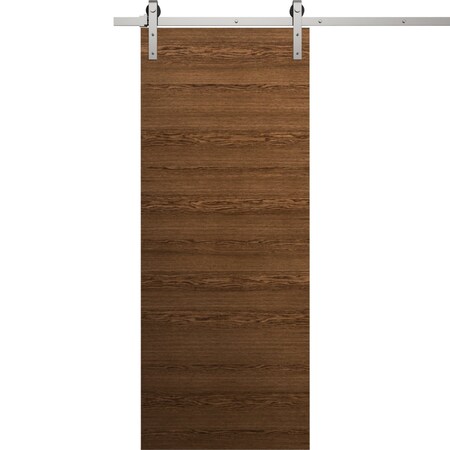 Sartodoors Modern Barn Door 18 x 80 inches, Ego 5000 Cognac Oak Veneer, 6.6FT Silver Rail Track Heavy Hardwar EGO5000BD-S-DKO-18
