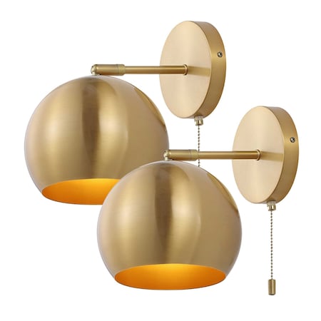 Jonathan Y Tierra 7" 1-Light Modern Midcentury Iron LED Sconce with Pull-Chain Switch, Brass Gold, 2PK JYL9912A-SET2