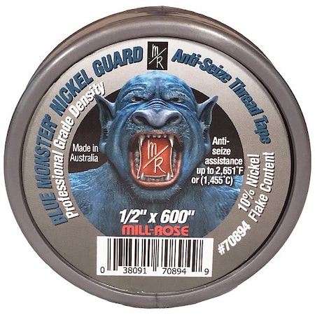 Blue Monster Anti-Seize Tape, 1/2 in, Silver, 600 in 70894