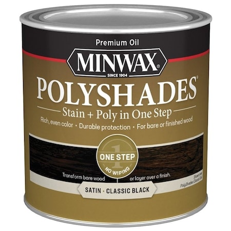 Minwax PolyShades 213954444 Wood Stain and Polyurethane, Satin, Classic Black, Liquid, 0.5 pt, Can 21395
