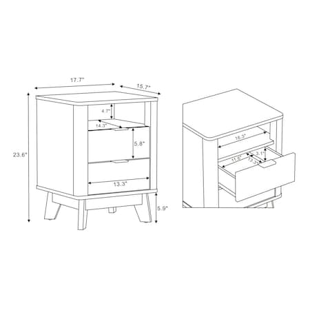 Manhattan Comfort Orlen 2-Drawer Multi-Purpose Nightstand & End Table in Black NS1801-BK
