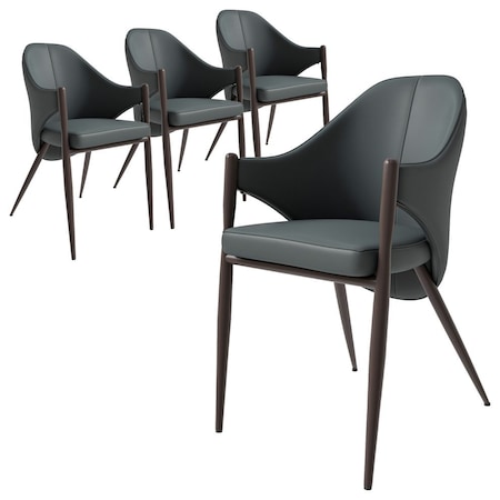 Leisuremod Sante Modern Leather Dining Arm Chair with Iron Legs in Grey, 4PK SC53GRW4