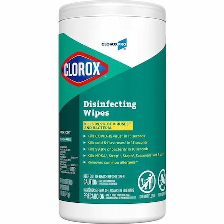 Clorox Disinfecting Wipes, 75 Wipe Canister, 7 in x 8 in Wipes, Fresh, White, PK6 15949