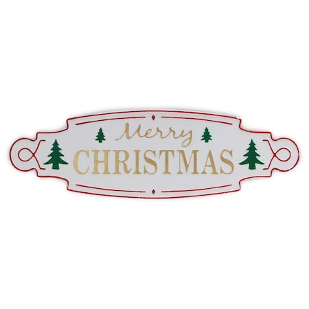 Homeroots 11" X 36" White Green and Red Merry Christmas Metal Wall Decor 487515