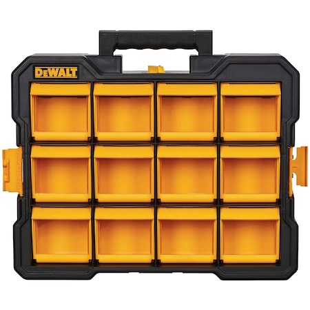 Dewalt Pro Flip-Bin Organizer, Plastic, Black/Yellow, 18 in W x 4 in D x 14 in H DWST14121