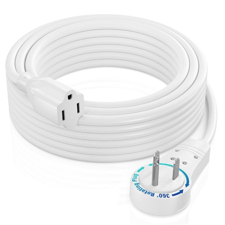 Maximm 25ft 16AWG Flat Plug Extension Cord, Single Outlet, 3-Prong Grounded, UL, White ADW-360-3125-W