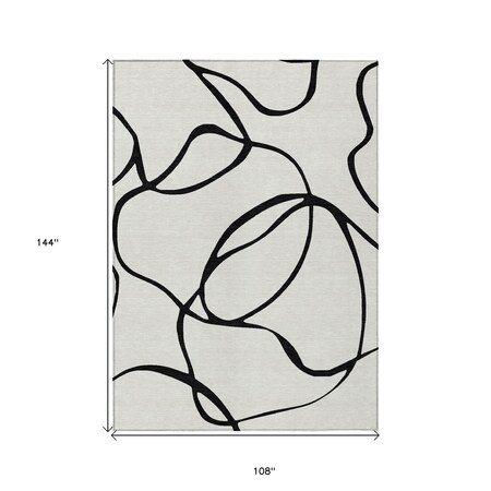 Homeroots 9' X 12' White And Black Abstract Washable Indoor Outdoor Area Rug 597533