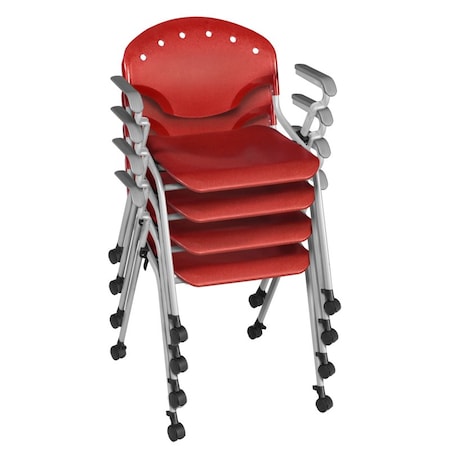Regency Rico Classroom Training Mobile Stack Chair with Arms - Red, 4PK K306-RD-4PK