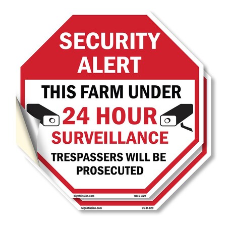 Signmission Security Alert This Farm Under 24 H, 6 inch X 6 inch, Vinyl Decal, 2PK OC-D-2PACK-6-329