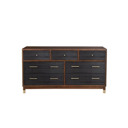Homeroots 35" Brown and Black Solid Wood Seven Drawer Double Dresser 524117