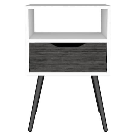 Homeroots 25" Gray And White Wood One Drawer Nightstand 534883