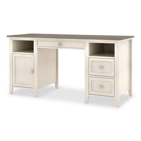 Whalen Abington Two-Pedestal Wood Computer Desk, 60" x 23.63" x 30.25", Dusty Aged Oak/Antique White SPUS-ABTD