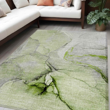 Homeroots 5' X 8' Green Abstract Washable Non Skid Indoor Outdoor Area Rug 559689