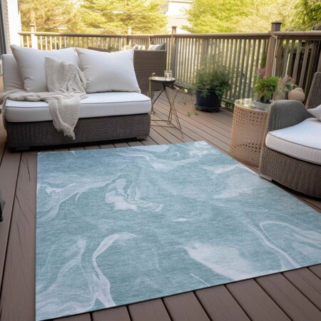 Homeroots 5' X 8' Teal Blue And Aqua Abstract Washable Indoor Outdoor Area Rug 587489