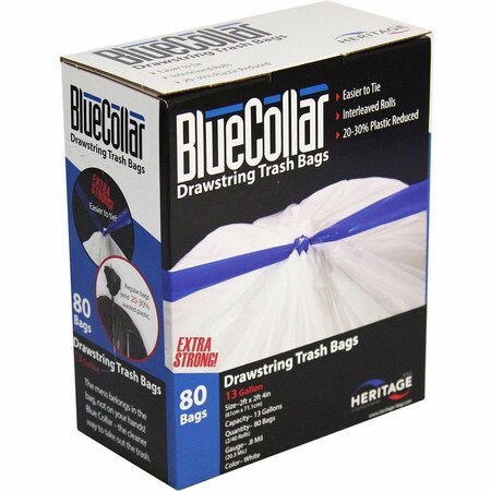 Bluecollar 13 gal Trash Bags, 24 in x 28 in, Premium, 0.8 mil, White N4828EW RC1