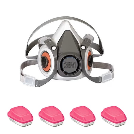 3M Respirator and Filter Combo Kit, 6000, Acid Gas (AG), P100, Bayonet, Size, M 4 Cartridges Included 6AD97-4JG11