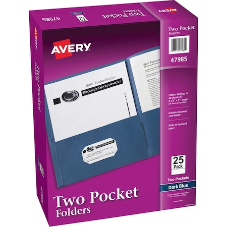 Avery Dennison Two-Pocket File Folder, Dark Blue, PK25 47985