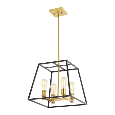 Jonathan Y Lloyd 15" 4-Light Farmhouse Industrial Iron LED Pendant, Black/Brass Gold JYL6510A