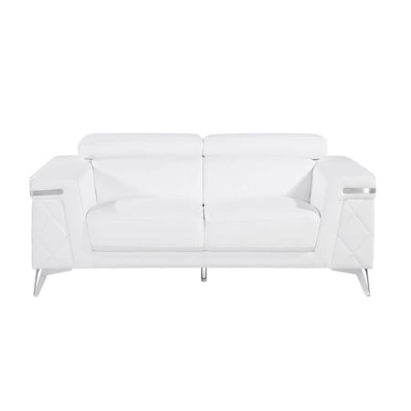 Homeroots 70" White And Silver Metallic Top Grain Leather Loveseat 534098