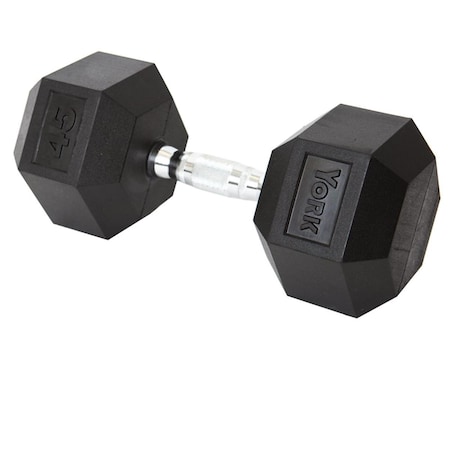 York Barbell Rubber Hex Dumbbell with Chrome Ergo Handle - 45 lbs YO626656