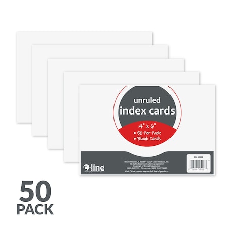 C-Line Products 4" x 6" White Unruled Index Cards of 50 48908