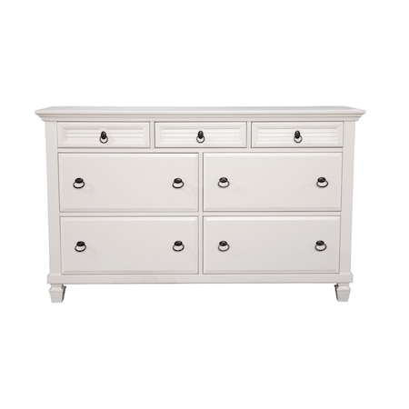 Homeroots 62" White Solid Wood Seven Drawer Double Dresser 524108