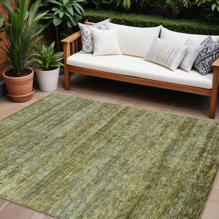 Homeroots 10' X 14' Olive Green And Brown Striped Washable Indoor Outdoor Area Rug 605625