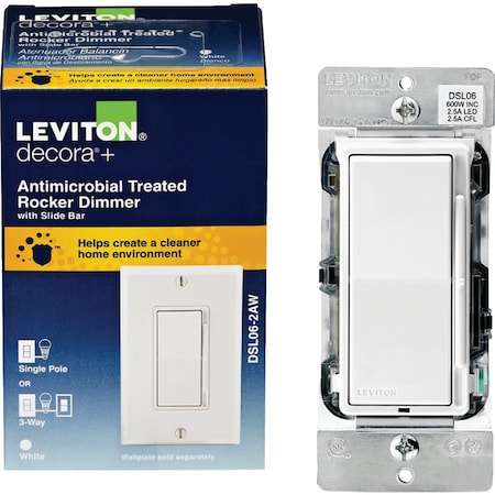 Leviton Decora Incandescent/Halogen/LED/CFL White/Light Almond Rocker/Slide Universal Dimmer Switch RA2-DSL06-2AW