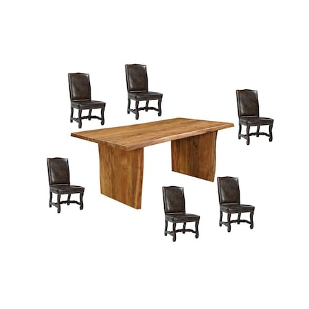Homeroots Seven Piece Brown Solid Wood Dining Set with Six Chairs 635827