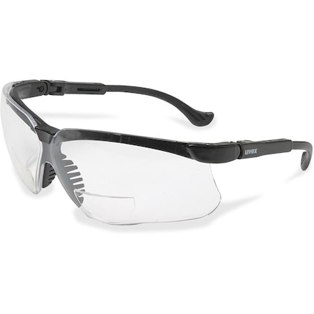 Uvex Genesis(R) Reader Safety Glasses, Black Wraparound Frame, 2.5 Diopter, Clear Lens, Universal S3763
