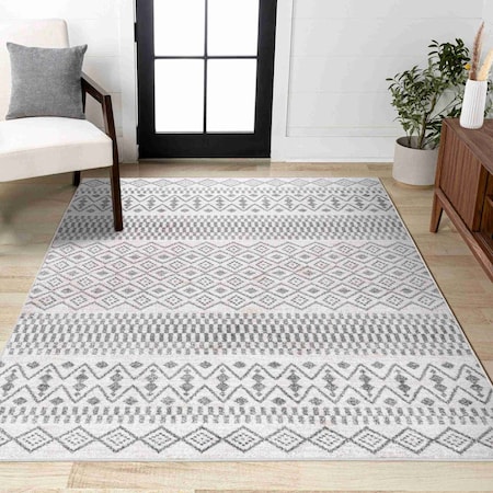 Jonathan Y Ifrane Berber Geometric Stripe Cream/Gray 3 ft. x 5 ft. Area Rug MOH301A-3