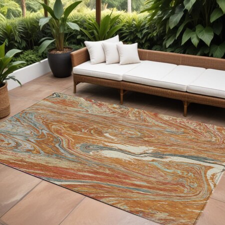 Homeroots 10' X 14' Brown Beige And Gray Abstract Washable Indoor Outdoor Area Rug 602670