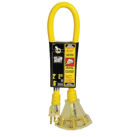 Yellow Jacket Outdoor 2 ft. L Yellow Triple Outlet Cord 12/3 SJTW 2882AC