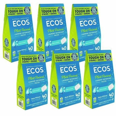 Ecos Laundry Detergent, Pacs, Free and Clear, Clear, 6 PK 9637/06