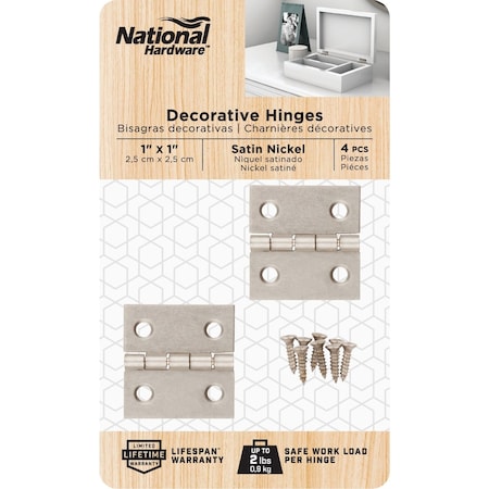National Hardware 1'' X 1'' Satin Nickel Broad Hinge, 4PK N211-013