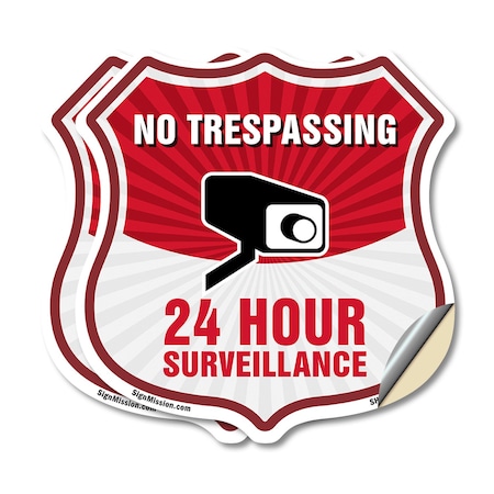 Signmission No Trespassing Shield Sign 24 Hour Surve, 12 inch X 12 inch, Vinyl Decal, 2PK SHI-D-2PACK-12-419